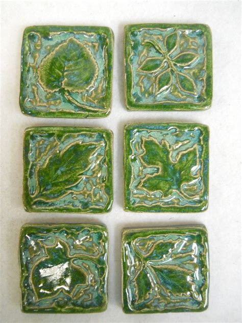 Mosaic Tiles Leaf Mosaic Tiles Handmade Ceramic Craft Tiles Etsy In