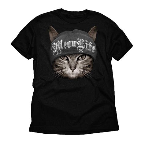 Humor Meow Life Thug Life Funny Cat Mens Short Sleeve Graphic T Shirt