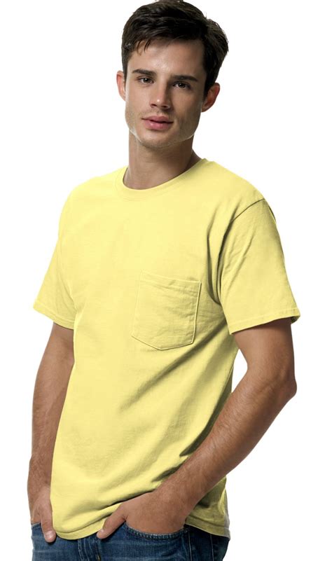 Hanes Tagless Men`s Pocket T Shirt 5590 Xl Yellow