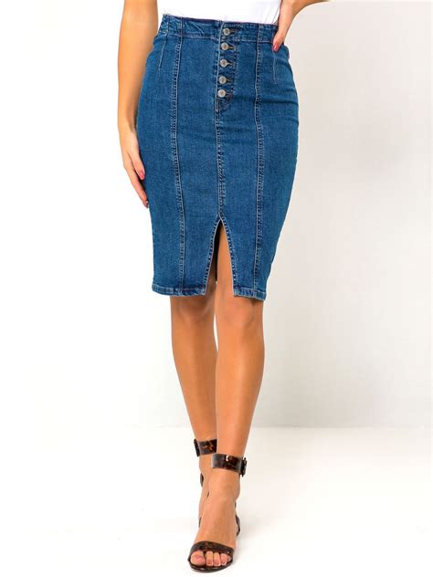 womens-stretch-denim-skirt-pencil-straight-skirts-new-size-10-12-14-8-16-blue-ebay