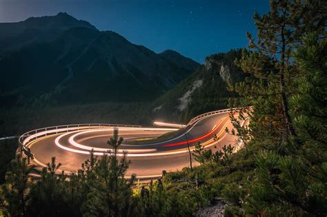Long Exposure Light Trails Mountain Pass Depth Of Field Wallpapers