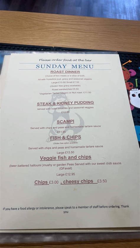 Menu at The Otter Inn, Colaton Raleigh pub & bar, Newton Poppleford