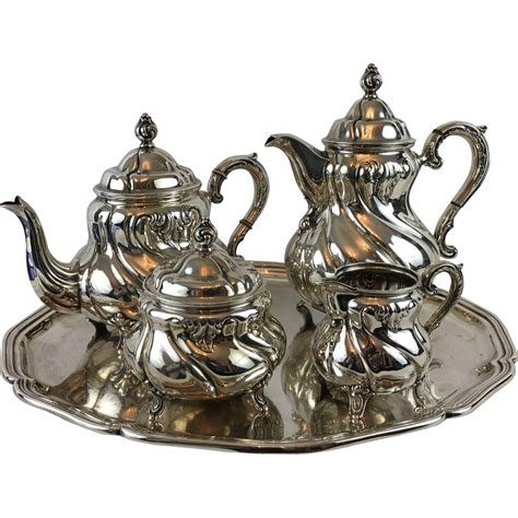 830 Silver Tea Set With Silverplate Tray 20th Century From