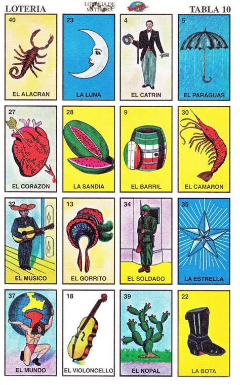 Mexican Loteria Cards The Complete Set Of 10 Tablas Printable Digital Downloads For Arts And