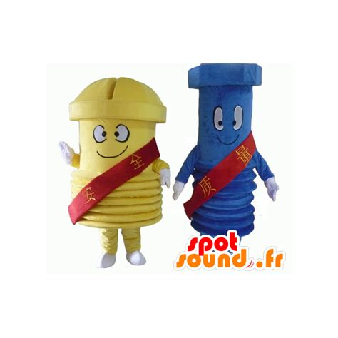 purchase 2 giant screw mascots one blue and one yellow in mascots of objects