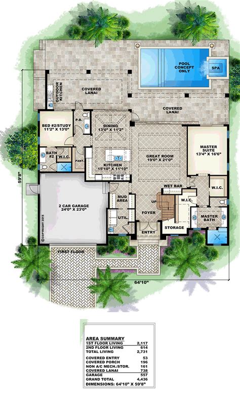 House Plan 75931 Mediterranean Style With 2731 Sq Ft 4 Bed 3 Bath