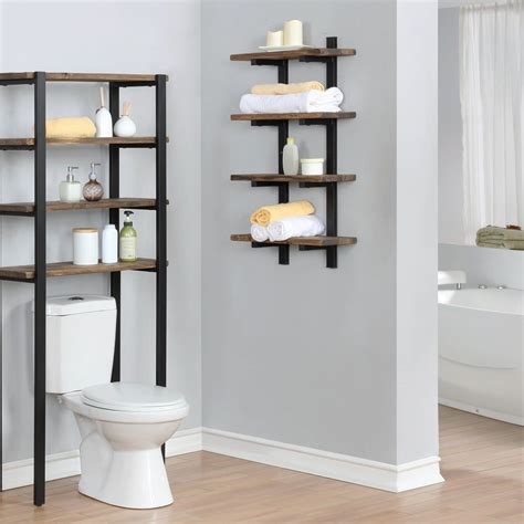Carbon Loft Kenyon Metal And Solid Wood Bath Natural Wall Shelf Brown Furniture Deals Online