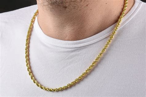 14k Gold Rope Chain Hollow Gold Chain Mens Gold Necklace 5 Etsy