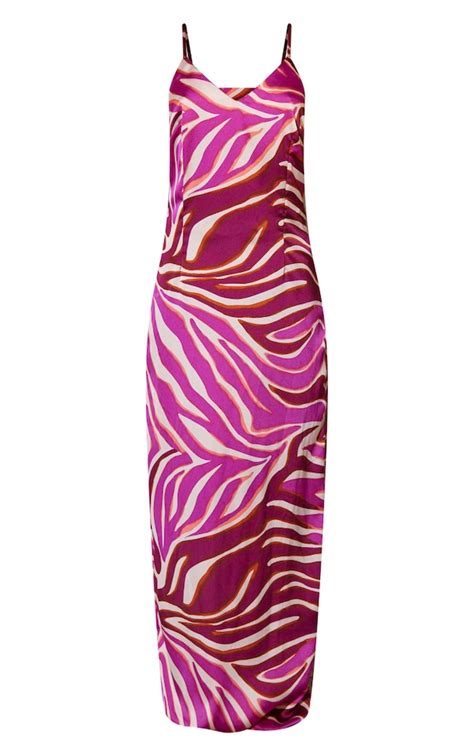 Pink Zebra Print Satin Maxi Beach Dress Prettylittlething Usa