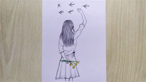 Girl Holding Flowers Back View Easy Drawing Tutorial