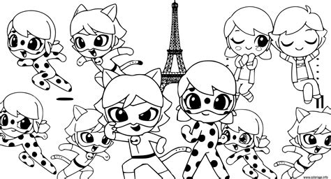 Coloriage cute miraculous chat noir kawaii  JeColorie.com