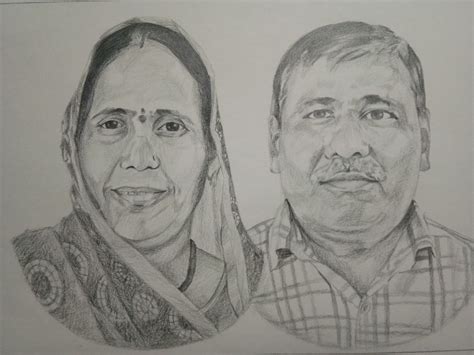 Pencil Sketch Of Married Couple On A4 Size Cartridge Sheet I Made This