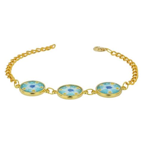 Murano Bracelets Murano Glass Millefiori Gold Disks Bracelet Aqua