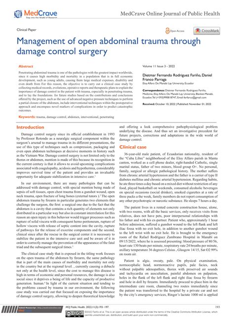 Pdf Management Of Open Abdominal Trauma Through Damage Control Surgery