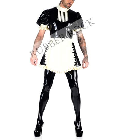 Latex Rubber Missy Maid Outfit Mens Latex Uniform Dress With Apon