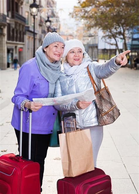 Mature Ladies Travellers With Map Stock Image Image Of Vacations