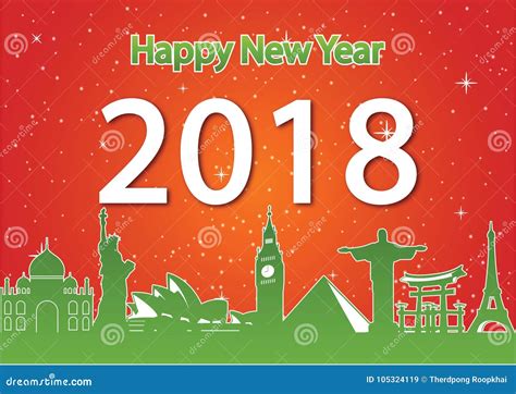 Happy New Year Around The World Landmark Happiness Celebrationred And