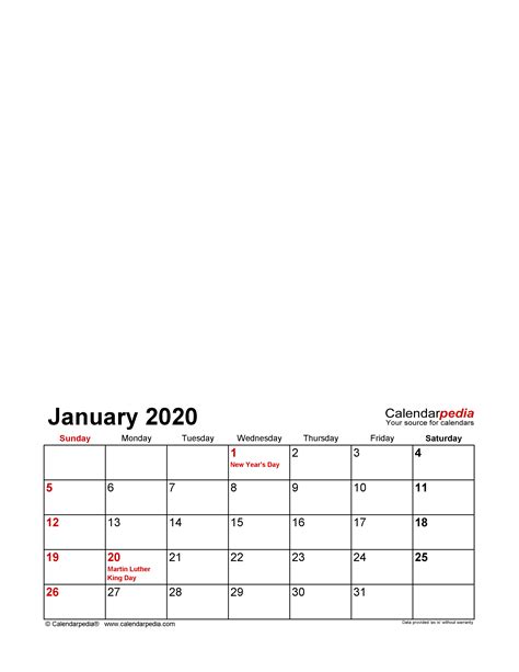 Photo Calendar 2020 Free Printable Word Templates