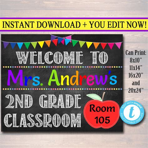 Teacher Classroom Door Sign Editable Diy Template Tidylady Printables