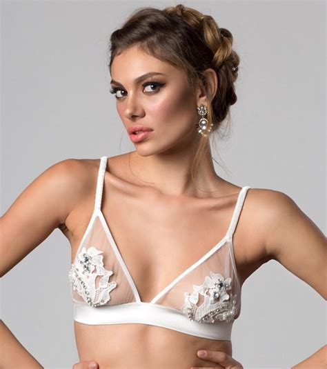 Alexina Bridal Ivory Silk And Embroidery Triangle Soft Bra Bespoke Crochet Floral Embroidery