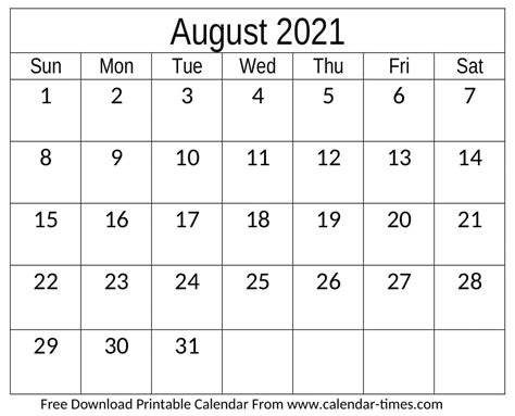 August 2021 Calendar With Notes Free Resume Templates