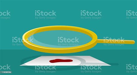 Yellow Magnifying Glass Over White Bloodstained Sheet Of Paper Stock