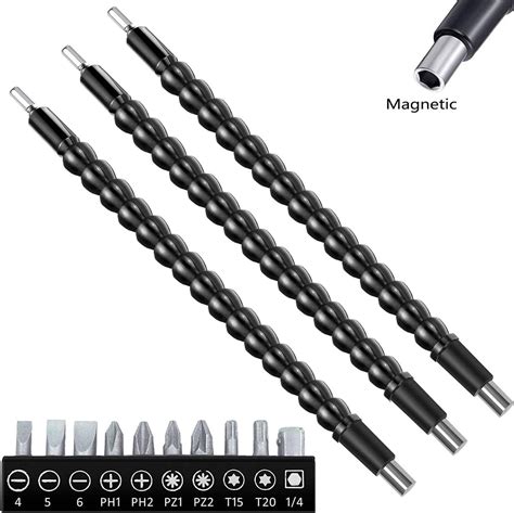 3 Pcs Flexible Drill Bit Extension Magnetic Flexible Shaft Extension