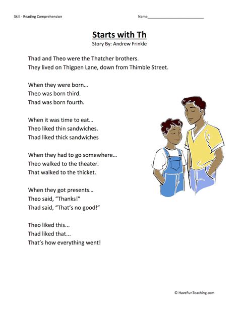 Starts With Th Reading Comprehension Worksheet Have Fun Teaching