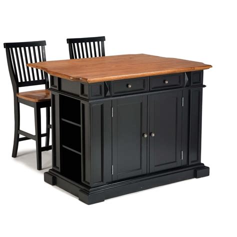 Home Styles Kitchen Island With Two Stools Black The Home Depot Canada