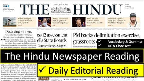 26 June Daily The Hindu Newspaper Reading Editorial Reading How