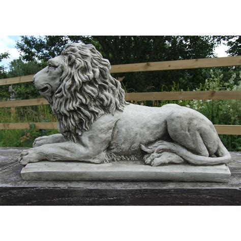 Brass metal big sculpture garden decor lion statue m. LION STATUE ON PLINTH Cast Stone Garden Ornament Patio ...