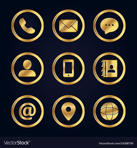 Set Gold Business Contact Icons Royalty Free Vector Image