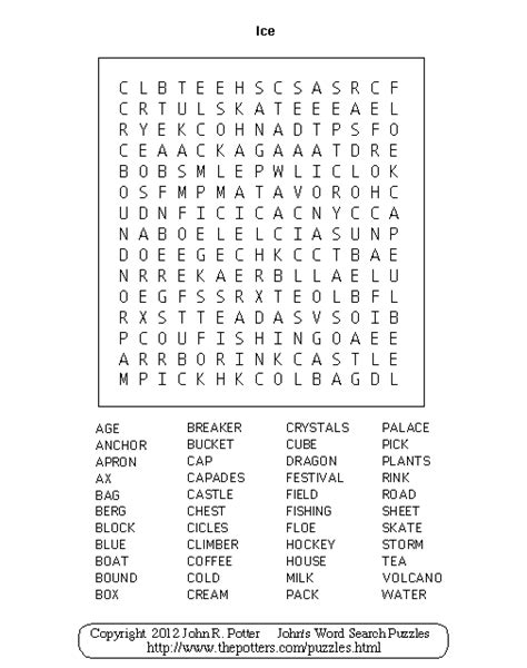 Johns Word Search Puzzles Ice