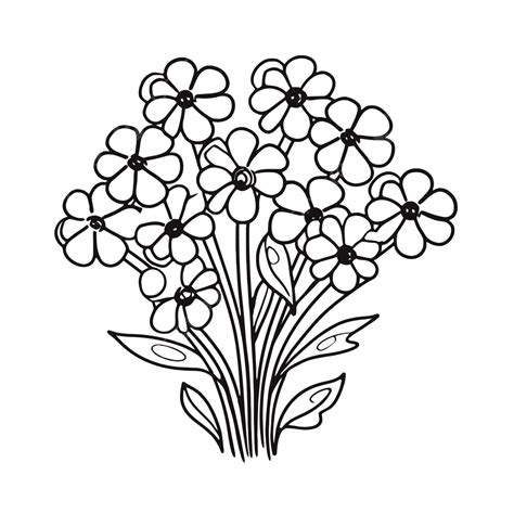 Bouquet Of Flowers Coloring Page Outline Sketch Drawing Vector Flower