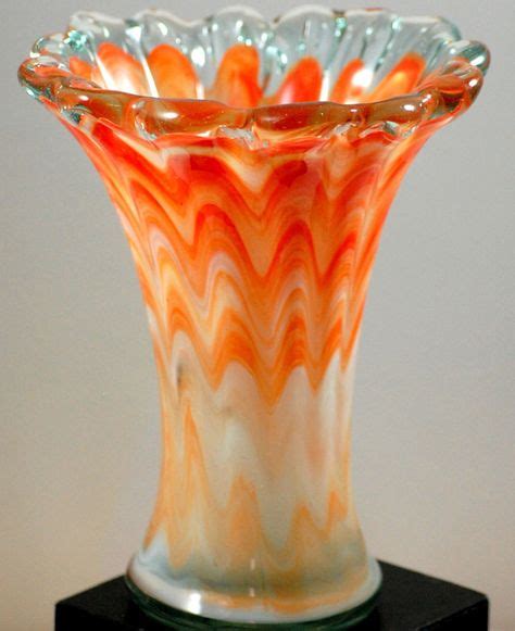 Vintage Orange Swirl Art Glass Hand Blown Vase Artglass Hand Blown Vases Glass Art Vase
