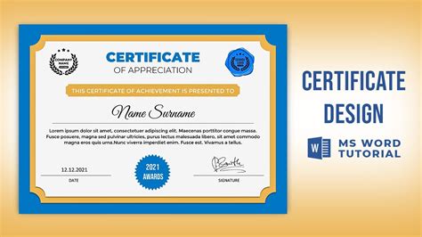 How To Make A Modern Certificate Design In Ms Word Ms Word Tutorial