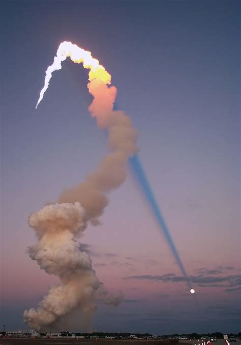 Apod 2007 June 3 Shuttle Plume Shadow Points To Moon