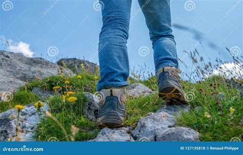 Close Up Of Woman Hiker S Foots In The Mountain Stock Photo Image Of