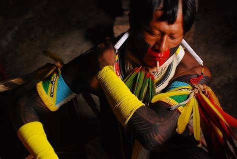 Pará Brazil The Kayapó Warrior Preparing Himself For A Spiritual Celebration © Photo And
