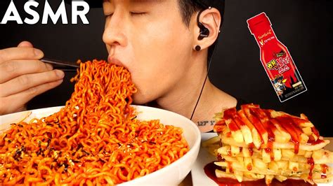 Asmr Spicy Fire Noodles And Nuclear Fire Fries Mukbang No Talking Eating Sounds Zach Choi Asmr