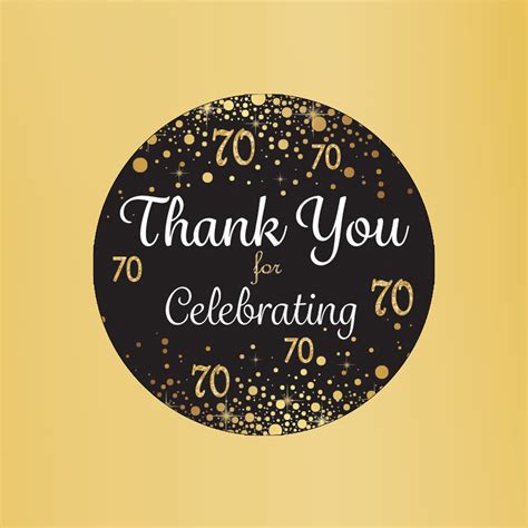 70th Birthday Thank You Stickers 175 Black And Gold Etsy