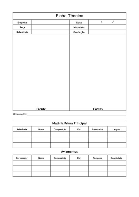 A Worksheet Showing The Three Main Types Of Ficha Tecnica