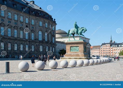 Bronze Statue Of Danish King Frederik Vii And Parliament Building In
