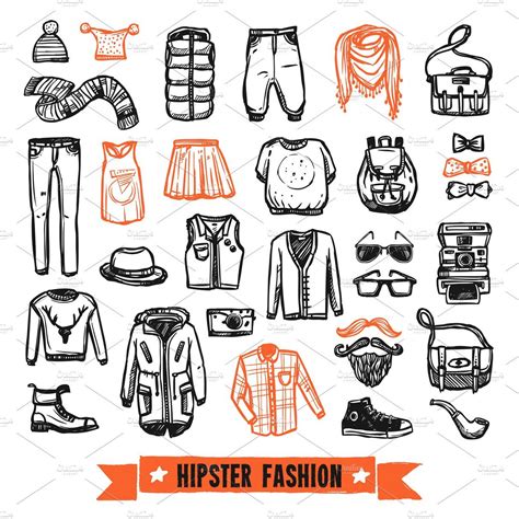 Hipster fashion clothing icons set | Hipster fashion, Hipster doodles, Clothes hipster