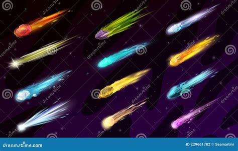 Cartoon Space Comets Asteroids Meteors Stock Illustration