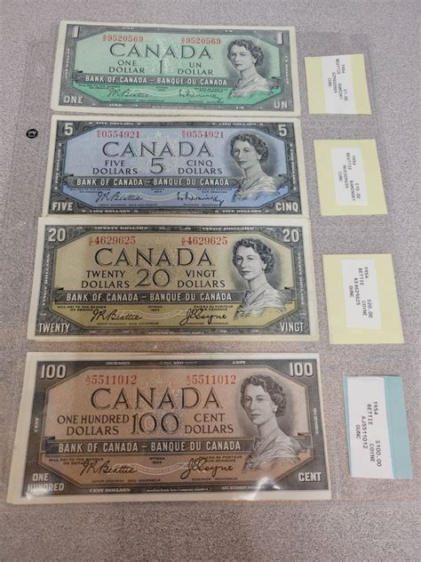 Complete Set Of 1954 Canadian Bills 100 100000 Various Signatures