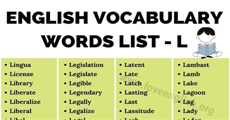 Words That Start With L English Words Starting With L Love English