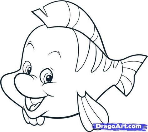 How To Draw The Little Mermaid How To Draw Flounder Step By Step