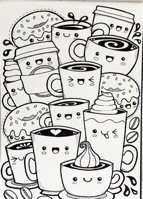 Kawaii Coffee Free Colouring Page Doodle Drawings Cute Doodle Art My