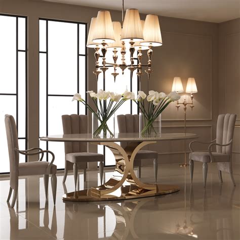 24 Carat Gold Plated Oval Designer Italian Dining Set Juliettes Interiors